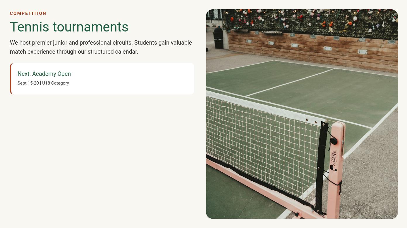 Professional Tennis Academy Website Design Page 05